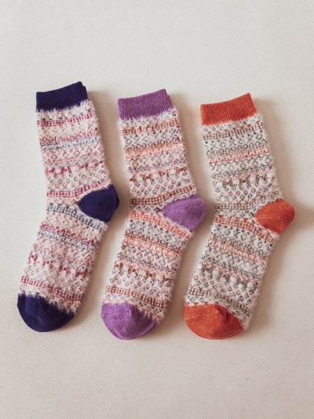 

3 Pairs Set Ethnic Mink Velvet Thick Warm Socks, Socks