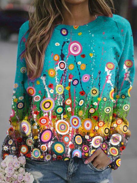 

Floral Print Caual Sweatshirt, As picture, Hoodies&Sweatshirts