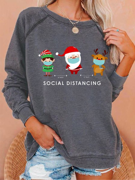 

COVID-19 Christmas Print Round Neck Long Sleeve Sweatshirt, Gray, Hoodies&Sweatshirts