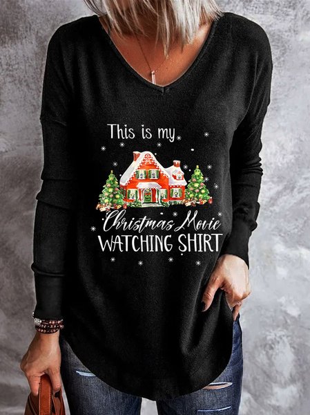 

This Is My Christmas Movie Printed Tops, Black, Hoodies&Sweatshirts