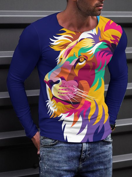

Lion Graphic Long Sleeve Casual Tee, T-shirt
