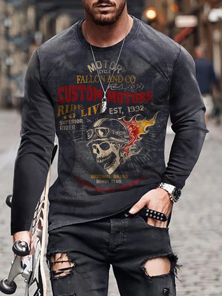 

Retro Skull Graphic Long Sleeve Sleeve Casual Tee, T-shirt