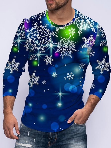 

Christmas Snowflake Graphic Long Sleeve Casual Tee, T-shirt