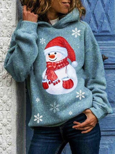 

Natale Pupazzo di neve Stampato cappuccio Casuale Allentare Felpa, Blu, Hoodies & Sweatshirts