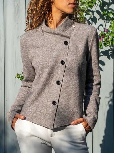 

Stand Collar Regular Fit Casual Outerwear, Khaki, Outerwear