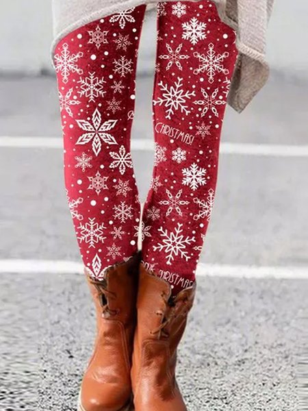 

Christmas Snowman Cute Cat Pattern Pants, Multicolor, leggings