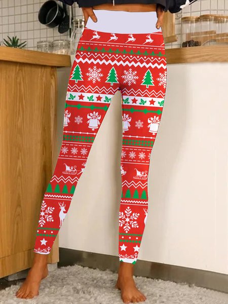 

Ethnic Pattern Christmas Leggings, Red, Leggings