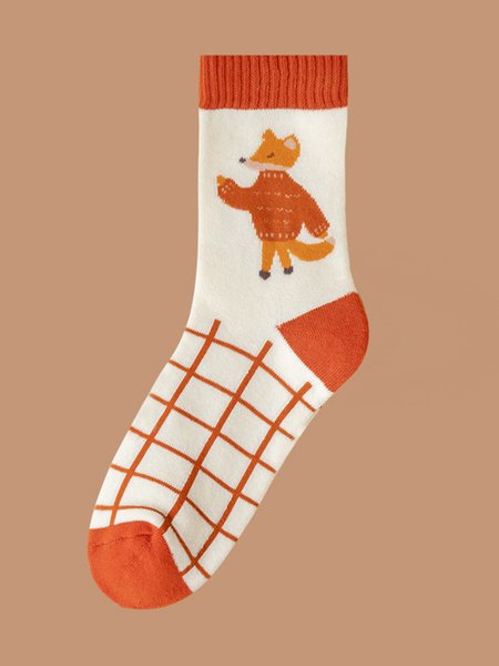 

Animal Embroidered Towel Bottom Thick Warm Socks, White, Socks