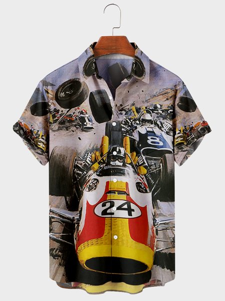 

Shirt Collar Car Casual Short sleeve shirt, Yellow, Men's Floral shirt