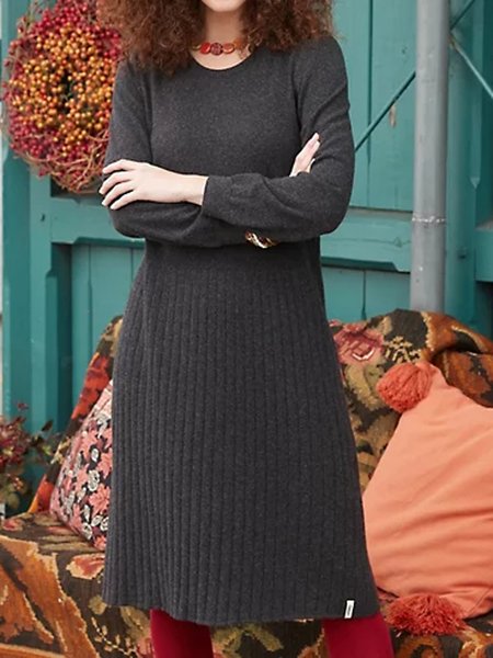 

Acrylic Crew Neck Regular Fit Dresses, Deep gray, Casual Dresses