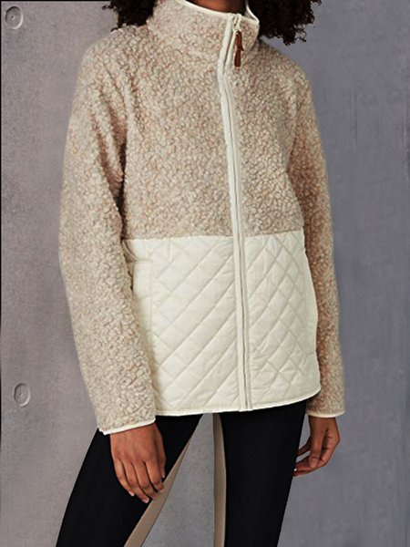 

Plain Stand Collar Outerwear, Light gray, Jackets