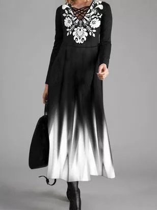 

Floral Regular Fit Casual Dresses, Black-white, Maxi Dresses