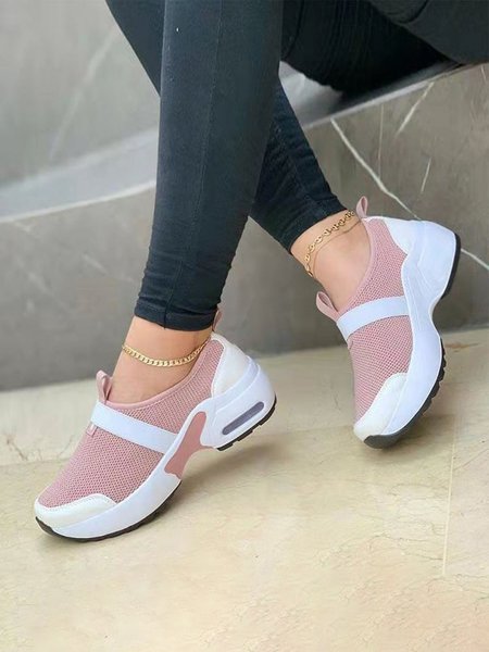 

Casual Elastic Stitching Flying Knit Sneakers, Pink, Sneakers