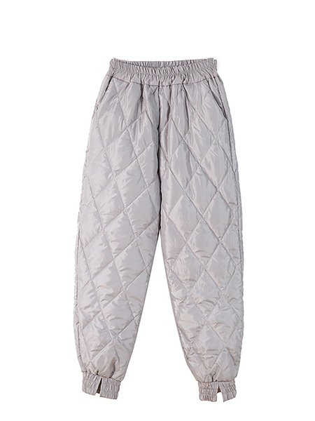 

Loosen Solid Down Wadded Trousers Cotton Filling Pants, Gray, Pants