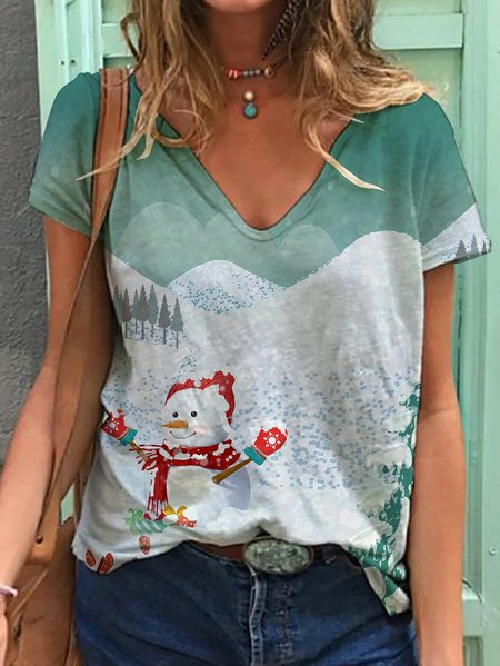 

Christmas snowman autumn and winter women's T-shirt, Multicolor, T-shirts
