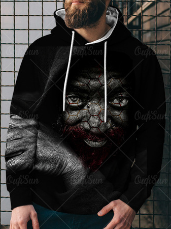 

Hooded Cotton Long Sleeve Sweatshirt, Black-3, Hoodies