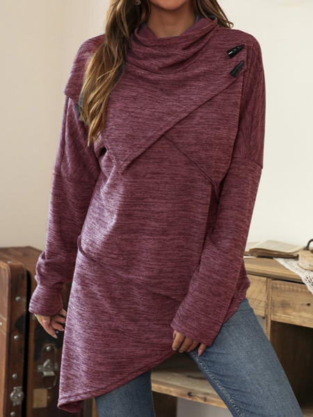 

Cowl Neck Cotton Shirts & Tops, Wine red, T-Shirts