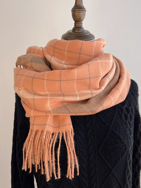 Casual Simple Checked/Plaid Scarves & Shawls, Orange red, Women Scarves & Shawls