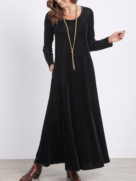 

Velvet elegant plain dress, Black, Maxi Dresses