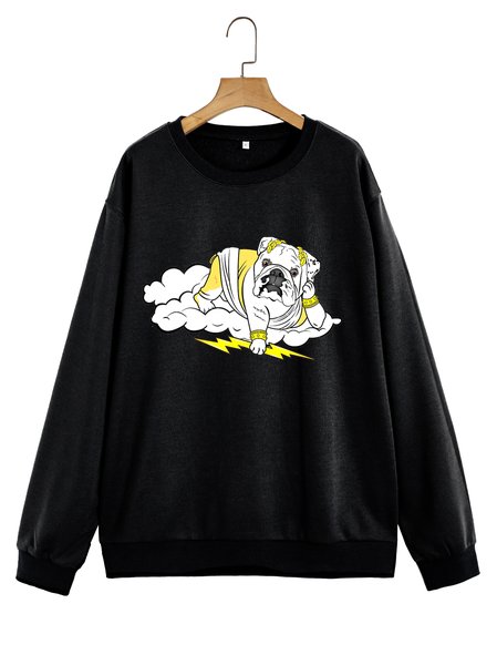 

Unocis Dog Print Crew Neck Long Sleeve Sweatshirt, Black, Sweatshirts