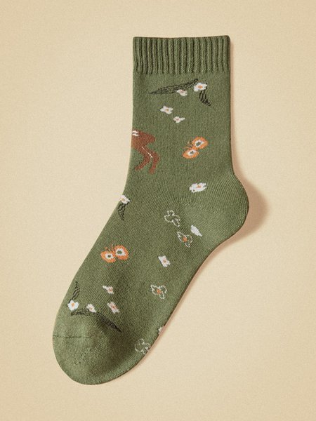 

Plant Embroidery Thick Warm Socks, Socks