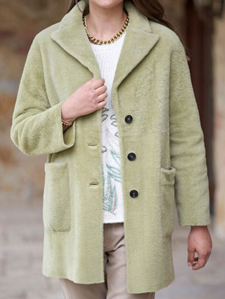 

apel Long Sleeve Casual Fashion Solid Color Coat, Green, Coats