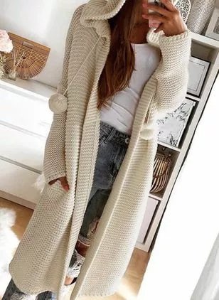 

Sweet Off Shoulder Hooded Md-long Loosen Outerwear, White, Outerwear