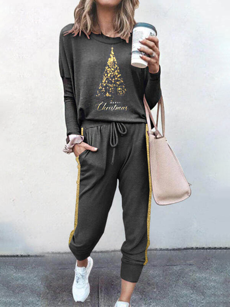 

Christmas shining Simple Batwing Cotton Blends Suits, Gray, Suit Set