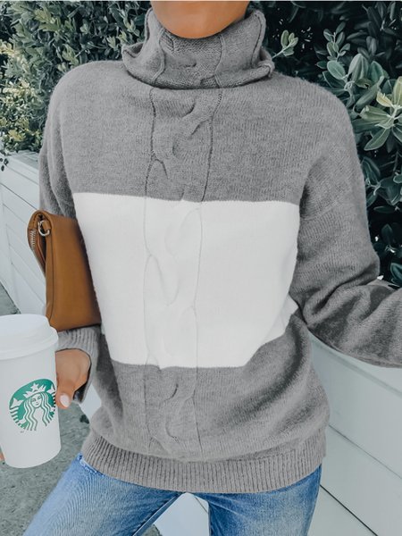 

Plain Yarn/Wool Yarn Sweet Sweater, Light gray, Sweaters