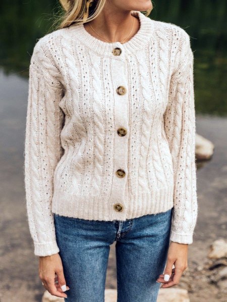 

Crew Neck Yarn/Wool Yarn Cute Sweater, Off white, Sweaters