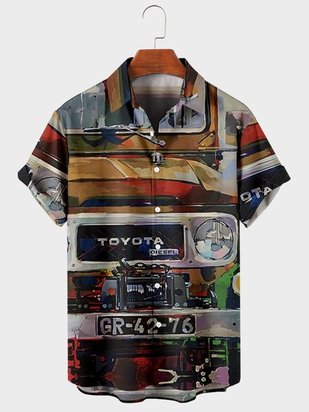 

Short Sleeve Vacation Shirt Collar Shirts, Brown, Men's Floral shirt