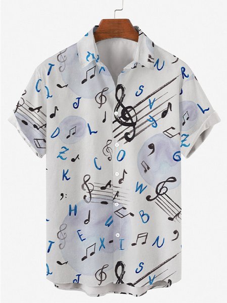 

Mens Sheet Music Notes Print Round Hem Loose Short Sleeve Shirts, Light gray, Shirts ＆ Blouse