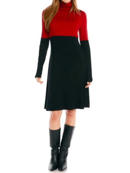 

Winter A-line Elegant Formal Date Daily Long sleeve Dresses, Red-black, Midi Dresses