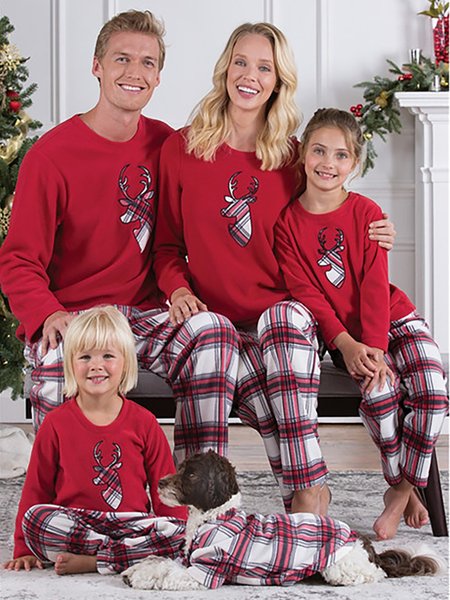 Famiglia accoppiamento Griglia Maniche Lunghe Top Insieme a Pantaloni Natale Imposta, Rosso, Suit