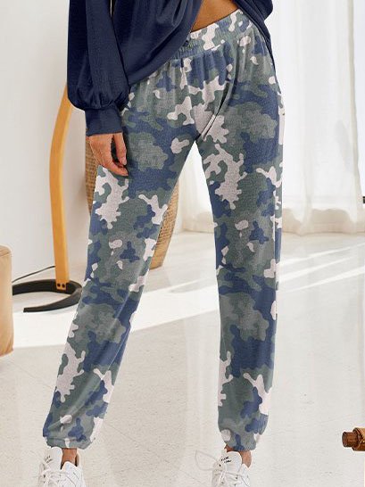 

Camo Loosen Elastic Waist Long Sweatpants, Multicolor, Pants