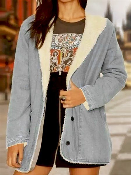

Solid Furry Loosen Casual Winter Outerwear, Light gray, Coats & Jackets