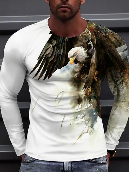 

Watercolor Eagle Graphic Long Sleeve Casual Tee, T-shirt