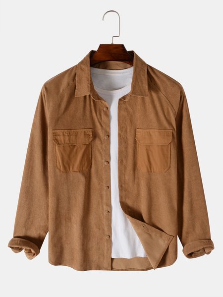 

Men's Casual Solid Color Corduroy Long-Sleeved Shirt Jacket, Brown, Jacket