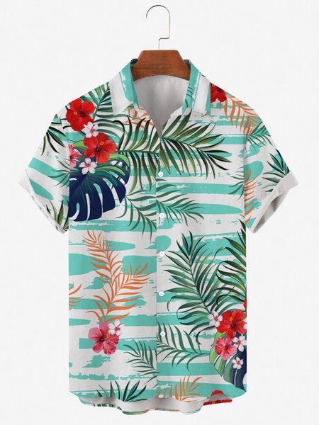 

Leaves Shirt Collar Short Sleeve Shirts & Tops, Green, Men's Floral shirt