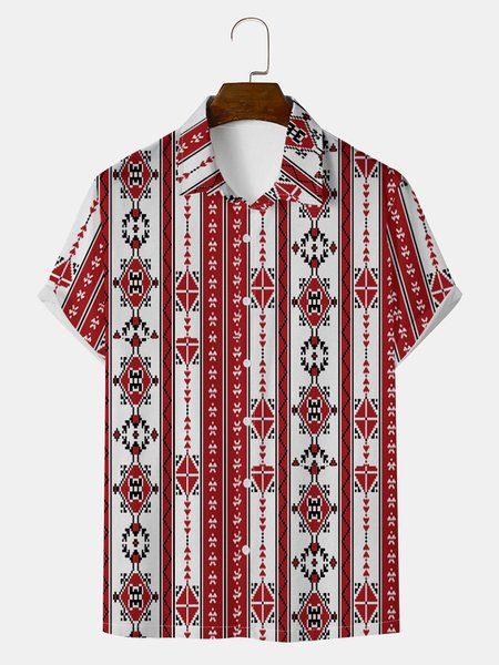 

Mens Vintage Floral Striped Print Loose Short Sleeve Hawaiian Shirts, Red, Men's Floral shirt