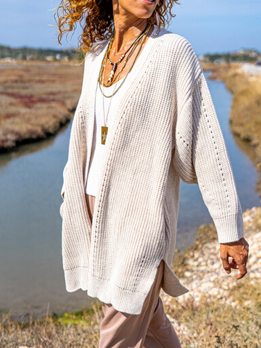 

Acrylic Plain Casual Outerwear, White, Cardigans