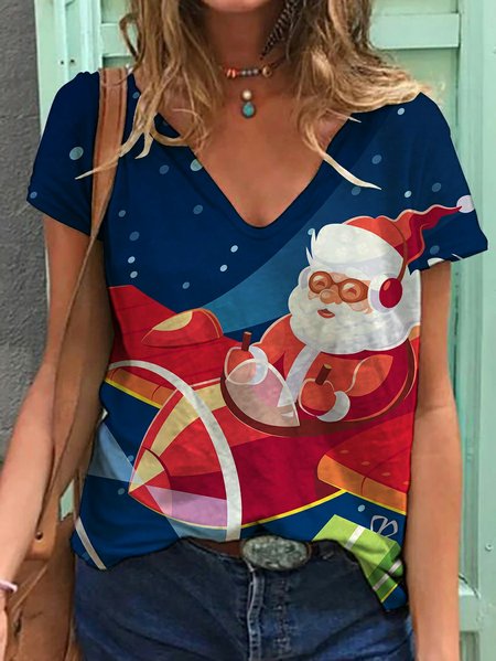 

Old man driving a plane giving Christmas gifts Women's T-shirts, Blue, T-shirts