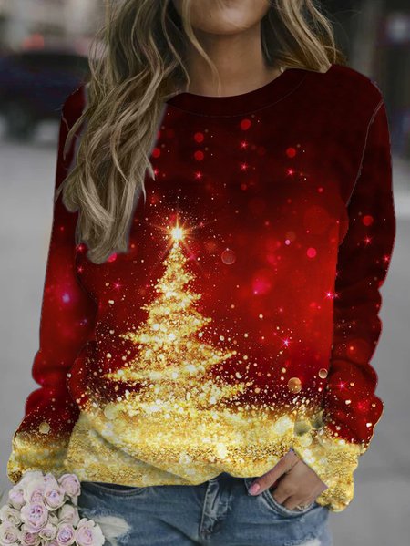 

Christmas Tree Gradient Printed Round Neck Long Sleeve Sweatshirts, As picture, Hoodies&Sweatshirts