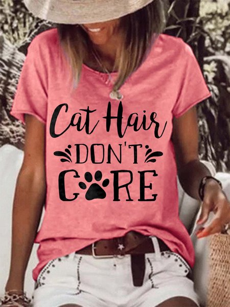 

Cat Hair Don't Care Crew Neck Casual Shirts & Tops, Red, T-shirts