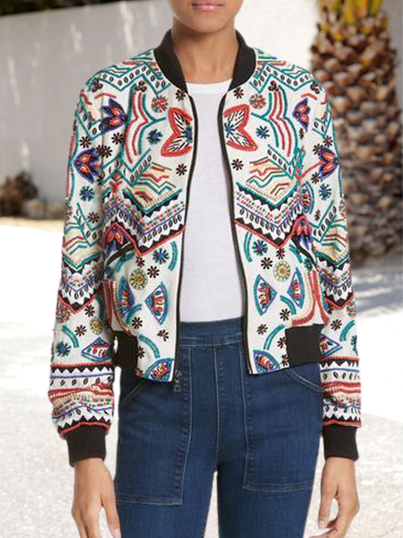 

Ethnic Loosen Outerwear National geometric pattern jacket jacket, White, Jackets