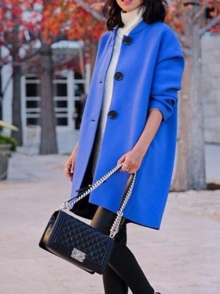 

Winter Simple Mid-weight Long sleeve Daily Outerwear, Blue, Coats