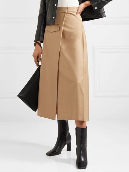 

Winter Plain Loosen A LineA Mid-weight Work Formal Skirts, Khaki, Midi Skirts