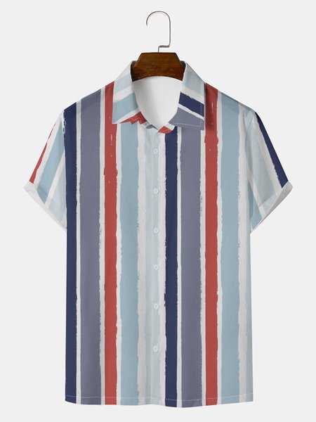

Mens Plaid Print Loose Short Sleeve Hawaiian Shirts, Blue, Men's Floral shirt