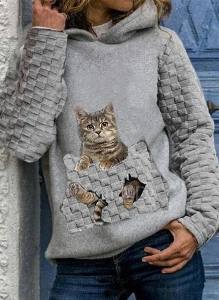 

Loosen cat animal Sweatshirt, Gray, Hoodies & Sweatshirts
