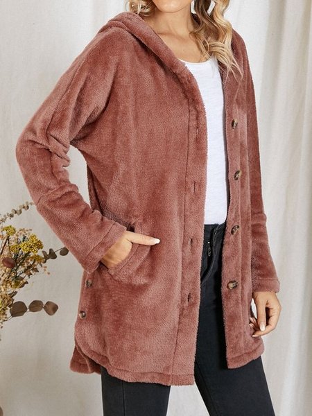 

Casual Hooded Outerwear, Dark pink, Coats